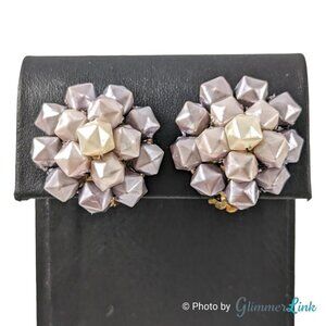 Vintage Hong Kong Cube Cluster Clip On Gold Tone Earrings